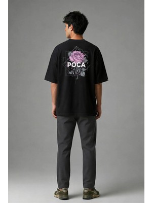 Posh Cabal A01007 Baskılı Oversize Siyah Erkek T-Shirt