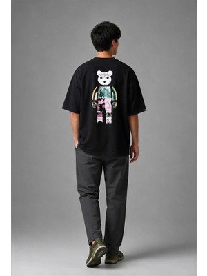 Posh Cabal A01110 Baskılı Oversize Siyah Erkek T-Shirt