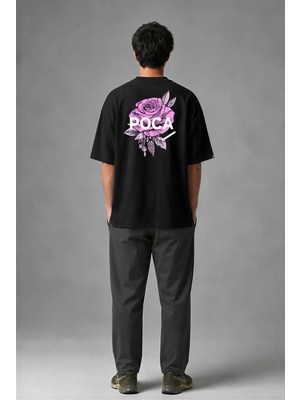 Posh Cabal A01013 Baskılı Oversize Siyah Erkek T-Shirt