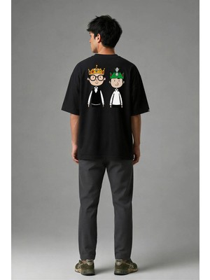 Posh Cabal A02032 Baskılı Oversize Siyah Erkek T-Shirt