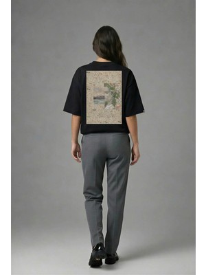 Posh Cabal A02104 Baskılı Oversize Siyah Kadın T-Shirt