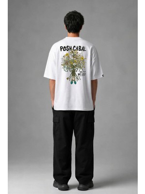 Posh Cabal A03112 Baskılı Oversize Beyaz Erkek T-Shirt