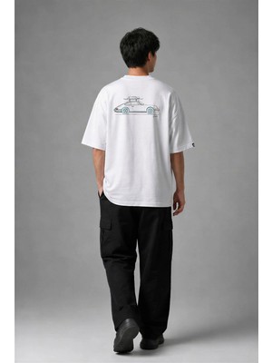Posh Cabal A03076 Baskılı Oversize Beyaz Erkek T-Shirt