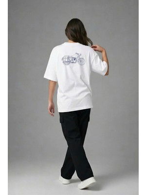 Posh Cabal A03050 Baskılı Oversize Beyaz Kadın T-Shirt