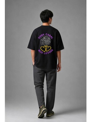 Posh Cabal A02094 Baskılı Oversize Siyah Erkek T-Shirt