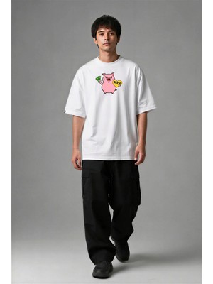 Posh Cabal F02023 Baskılı Oversize Beyaz Erkek T-Shirt