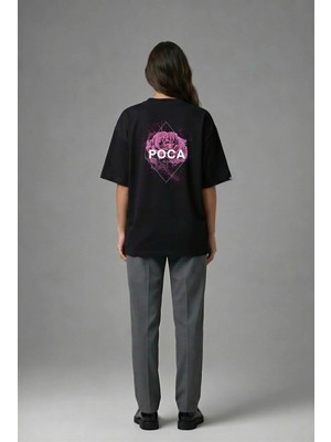 Posh Cabal A01006 Baskılı Oversize Siyah Kadın T-Shirt