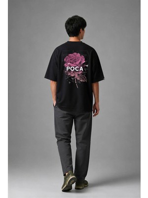 Posh Cabal A01015 Baskılı Oversize Siyah Erkek T-Shirt