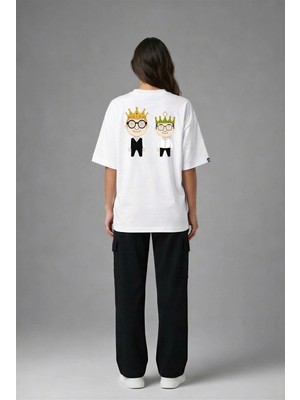 Posh Cabal A02031 Baskılı Oversize Beyaz Kadın T-Shirt