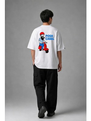 Posh Cabal A03071 Baskılı Oversize Beyaz Erkek T-Shirt