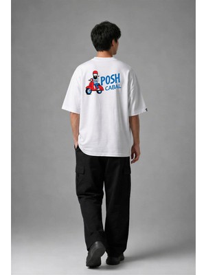 Posh Cabal A02119 Baskılı Oversize Beyaz Erkek T-Shirt