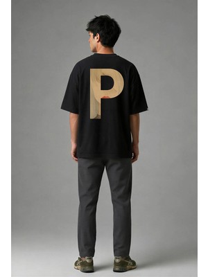 Posh Cabal A02116 Baskılı Oversize Siyah Erkek T-Shirt