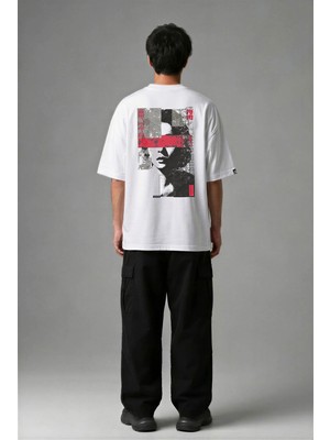 Posh Cabal A02135 Baskılı Oversize Beyaz Erkek T-Shirt