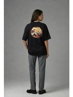 Posh Cabal A02142 Baskılı Oversize Siyah Kadın T-Shirt