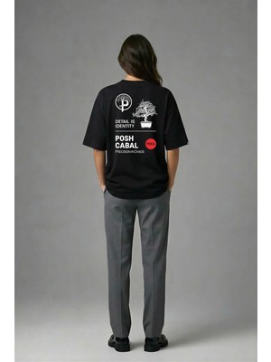 Posh Cabal A01117 Baskılı Oversize Siyah Kadın T-Shirt