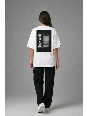 Posh Cabal A03124 Baskılı Oversize Beyaz Kadın T-Shirt