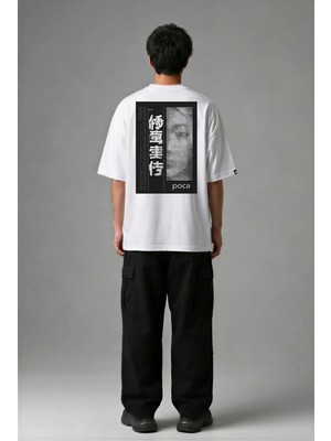 Posh Cabal A03125 Baskılı Oversize Beyaz Erkek T-Shirt