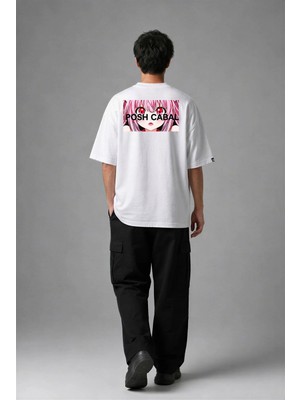 Posh Cabal A02098 Baskılı Oversize Beyaz Erkek T-Shirt