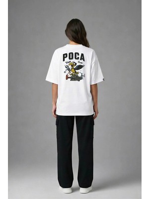 Posh Cabal A03090 Baskılı Oversize Beyaz Kadın T-Shirt