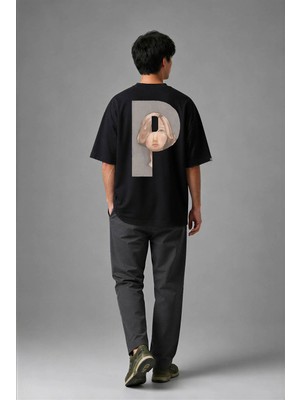 Posh Cabal A02114 Baskılı Oversize Siyah Erkek T-Shirt