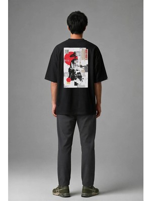 Posh Cabal A02134 Baskılı Oversize Siyah Erkek T-Shirt