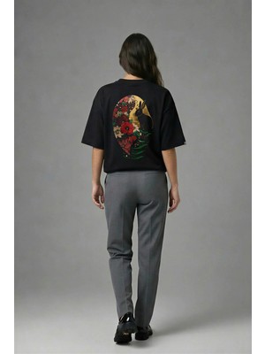 Posh Cabal A01050 Baskılı Oversize Siyah Kadın T-Shirt
