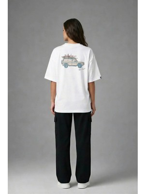 Posh Cabal A03078 Baskılı Oversize Beyaz Kadın T-Shirt