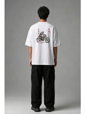 Posh Cabal A02143 Baskılı Oversize Beyaz Erkek T-Shirt