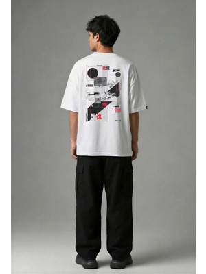Posh Cabal A02138 Baskılı Oversize Beyaz Erkek T-Shirt