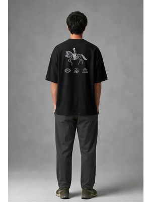 Posh Cabal A01053 Baskılı Oversize Siyah Erkek T-Shirt