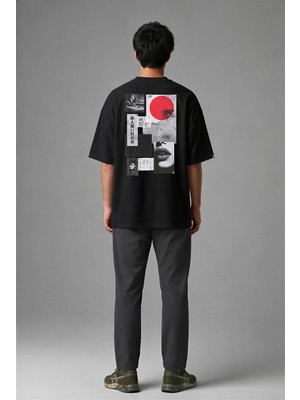 Posh Cabal A02139 Baskılı Oversize Siyah Erkek T-Shirt