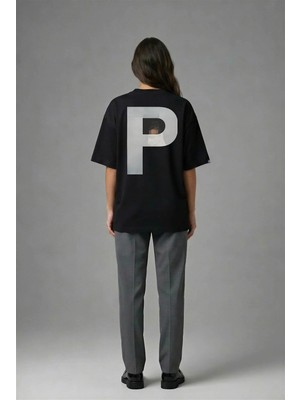 Posh Cabal A02112 Baskılı Oversize Siyah Kadın T-Shirt