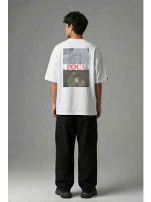 Posh Cabal A02037 Baskılı Oversize Beyaz Erkek T-Shirt