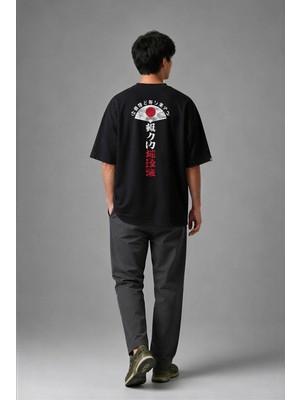 Posh Cabal A01035 Baskılı Oversize Siyah Erkek T-Shirt