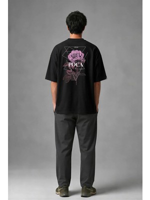 Posh Cabal A02008 Baskılı Oversize Siyah Erkek T-Shirt