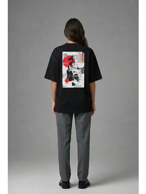 Posh Cabal A02134 Baskılı Oversize Siyah Kadın T-Shirt