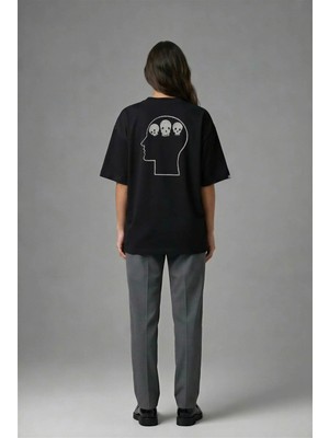 Posh Cabal A02043 Baskılı Oversize Siyah Kadın T-Shirt