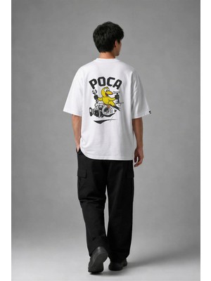 Posh Cabal A03089 Baskılı Oversize Beyaz Erkek T-Shirt