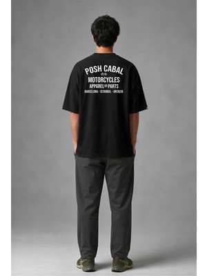 Posh Cabal A02145 Baskılı Oversize Siyah Erkek T-Shirt