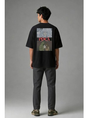 Posh Cabal A02037 Baskılı Oversize Siyah Erkek T-Shirt