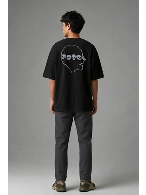 Posh Cabal A02042 Baskılı Oversize Siyah Erkek T-Shirt