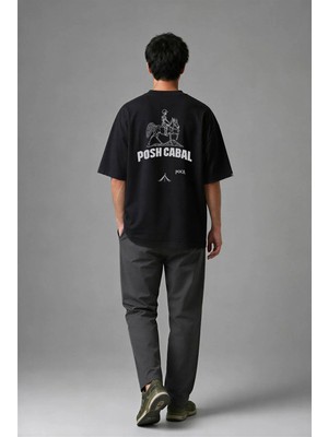 Posh Cabal A01054 Baskılı Oversize Siyah Erkek T-Shirt