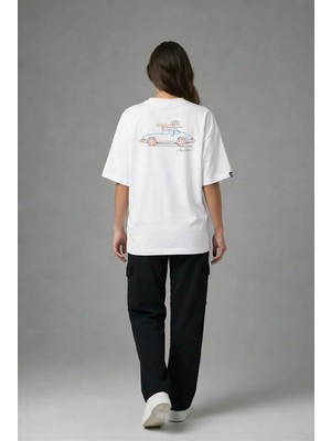 Posh Cabal A03075 Baskılı Oversize Beyaz Kadın T-Shirt