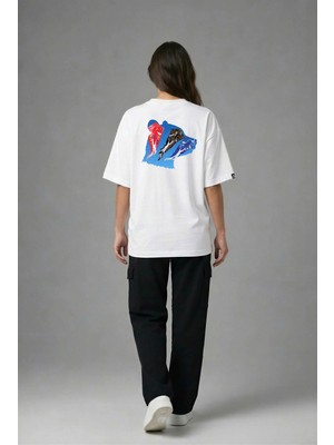 Posh Cabal A02060 Baskılı Oversize Beyaz Kadın T-Shirt