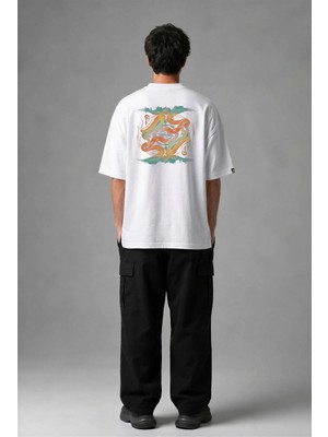 Posh Cabal A02038 Baskılı Oversize Beyaz Erkek T-Shirt