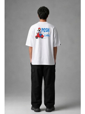 Posh Cabal A02122 Baskılı Oversize Beyaz Erkek T-Shirt
