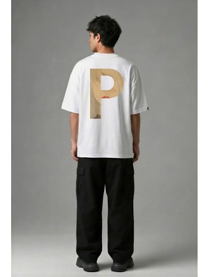 Posh Cabal A02116 Baskılı Oversize Beyaz Erkek T-Shirt