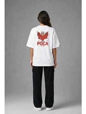 Posh Cabal A03110 Baskılı Oversize Beyaz Kadın T-Shirt
