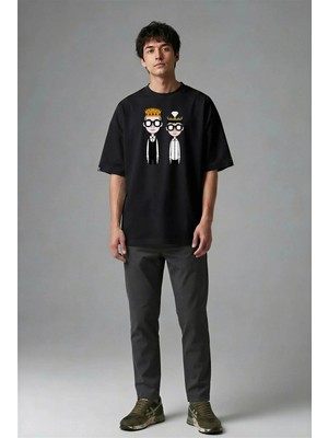 Posh Cabal F02027 Baskılı Oversize Siyah Erkek T-Shirt