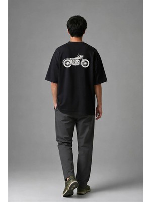Posh Cabal A01069 Baskılı Oversize Siyah Erkek T-Shirt